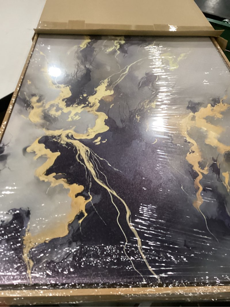 Condition photo showing New/Like New for youkuart wall art abstract artwork fluid lines marble art black and gold canvas prints for living room bedroom dining room home office decor large framed ready to hang 20"x40" 40"l x 20"w grey