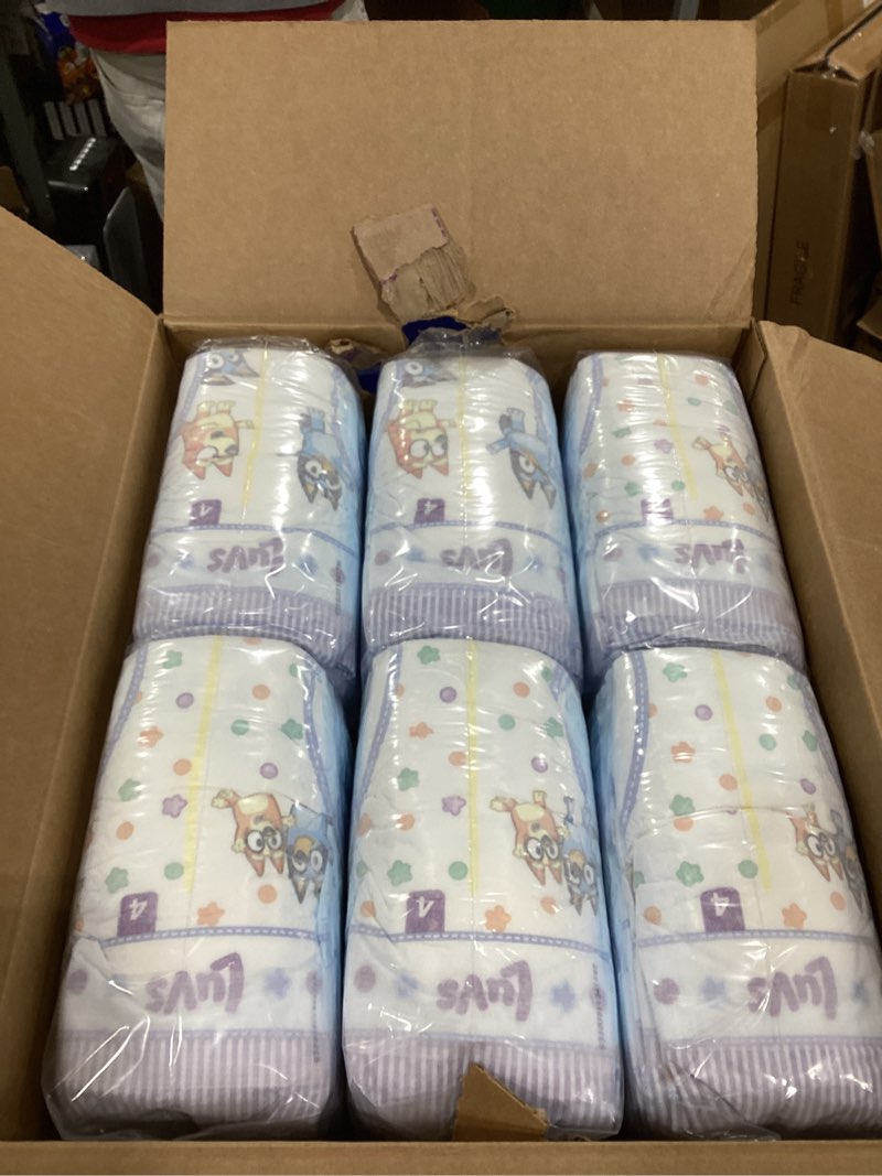 Condition photo showing New/Like New for Luvs Size 4 Baby Diapers, Platinum Protection Bluey Diapers for Day & Night, Size 4, 198 Count (Packaging May Vary) Size 4 198