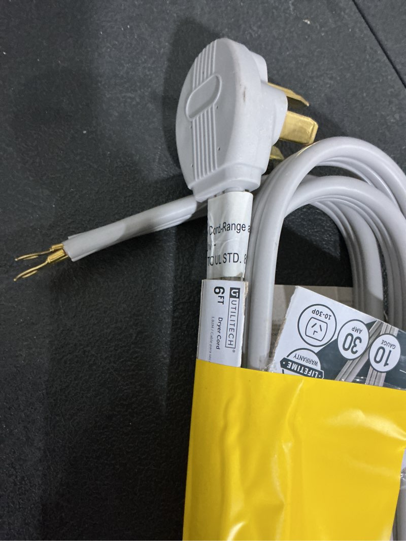 Condition photo showing As Is for utilitech 6-ft 10/3 srdt, 3-pole 3-wire dryer cord