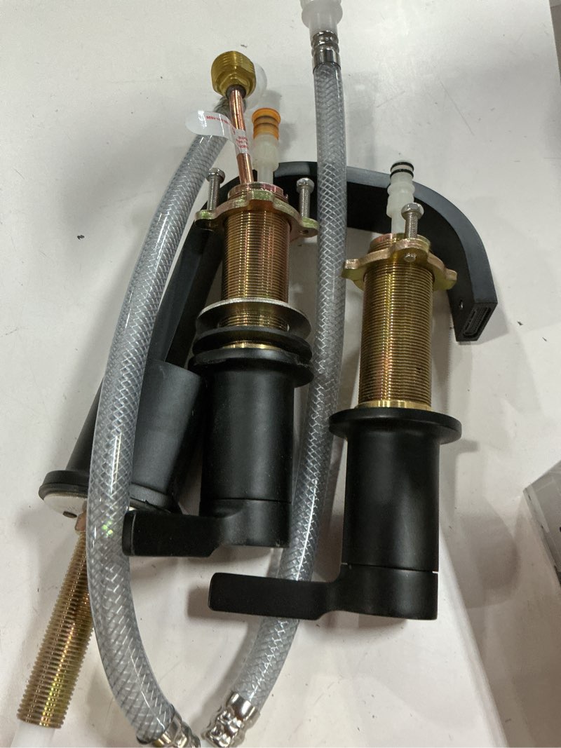 Condition photo showing As Is for  allen + roth veda matte black widespread 2-handle watersense high-arc residential handle
