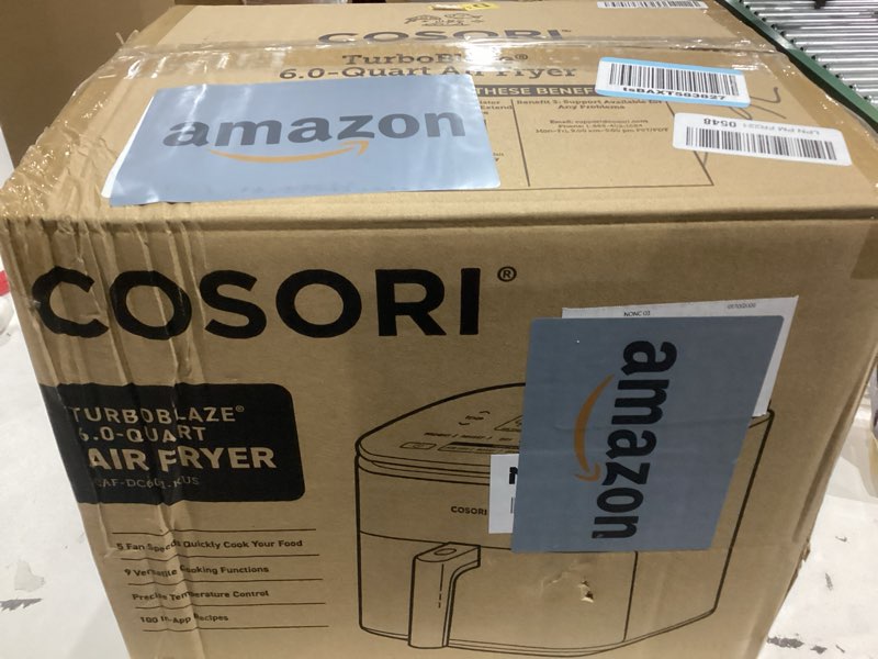 Condition photo showing Good Condition for Cosori 9-in-1 TurboBlaze Air Fryer 6 Qt, Premium Ceramic Coating, 90°–450°F, Precise Heating for Even Results, Air Fry, Roast, Bake, Broil, Dry, Frozen, Proof, Reheat, Keep Warm, 120V, Dark Gray Dark Gray 6QT Air fryer