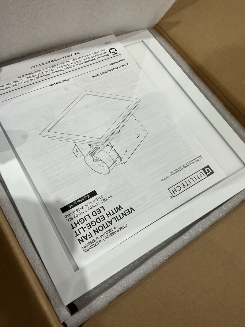 Condition photo showing As Is for utilitech ventilation fan 1.5-sone 100-cfm white decorative lighted bathroom fan, energy star