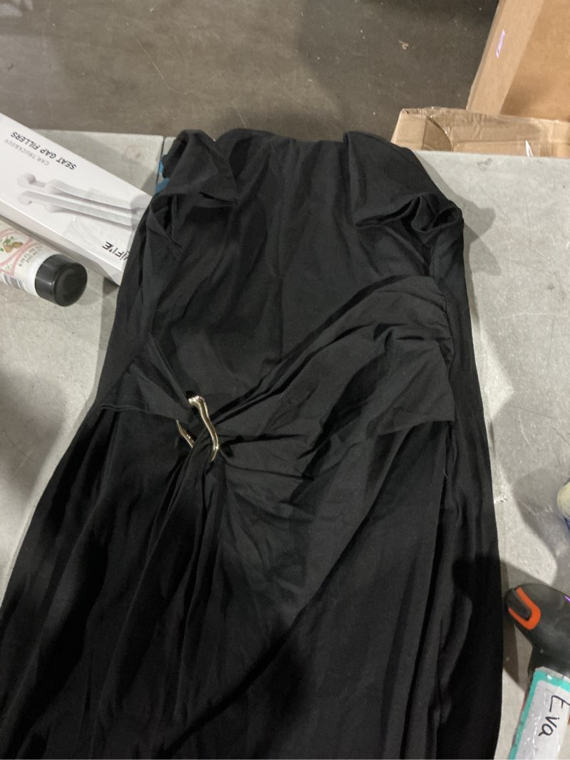 Condition photo showing Good Condition for merokeety women's summer bodycon wrap midi dresses 2026 spring short sleeve boat neck ruched elegant cocktail party dress black x-large