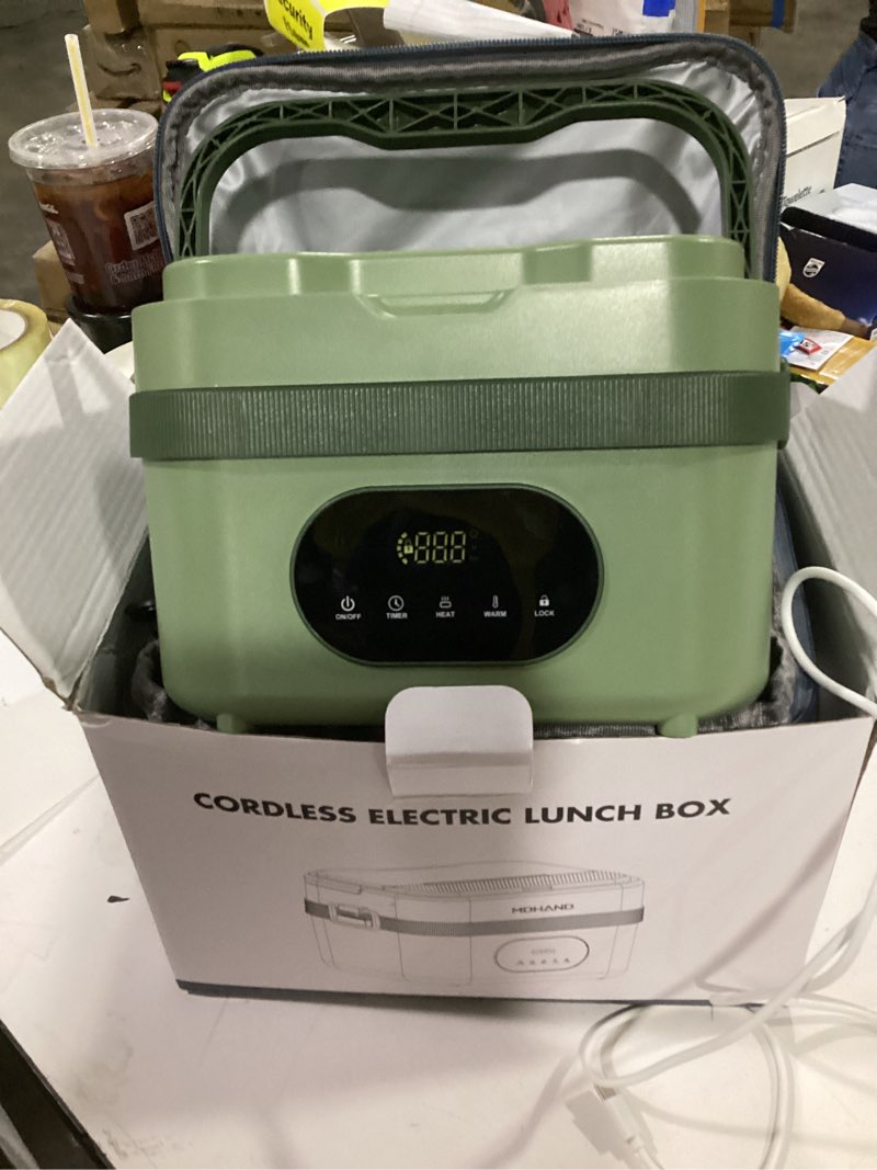 Condition photo showing New/Like New for MDHAND Heated Lunch Box - Cordless Electric Lunch Box for Adults, 18000mAh Battery Powered Self Heating Food Warmer for Office Work Car Travel Outdoors, Scheduled Heating & 1.5L Stainless Container Green