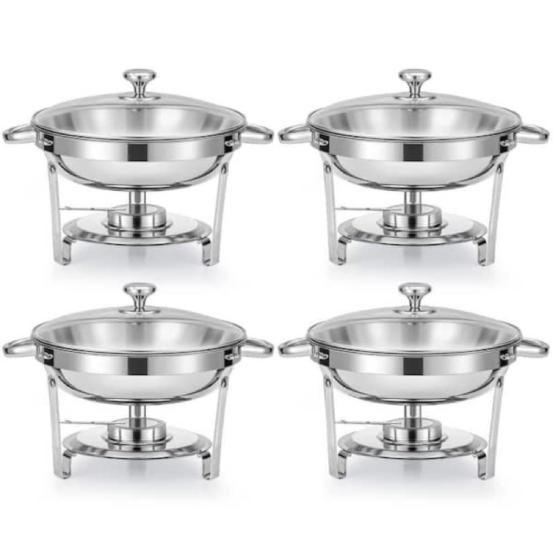 Chafing Dishes for Buffet, 4 Pack 5QT Round Stainless Steel Chafing Dish Set with Lid Holder for Hom