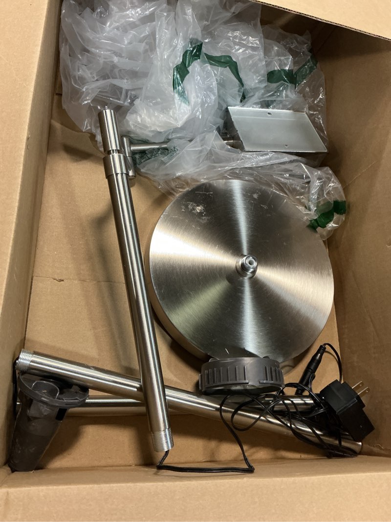 Condition photo showing As Is for O’Bright Dimmable LED Pharmacy Floor Lamp, 12W LED, Full Range Dimming, 360 Degree Swing Arms, Adjustable Heights, Standing Lamp for Reading, Sewing, and Craft, ETL Listed, Brushed Nickel