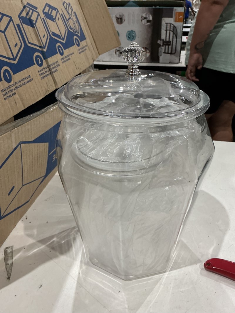 Condition photo showing Good Condition for 2 pcs drink dispenser set, 2.5 gallon total capacity (7l & 2.6l) - shatterproof plastic beverage containers with wood stand, leak-proof spigot for juice, tea, lemonade & mimosa bar hosting 2.5gallon