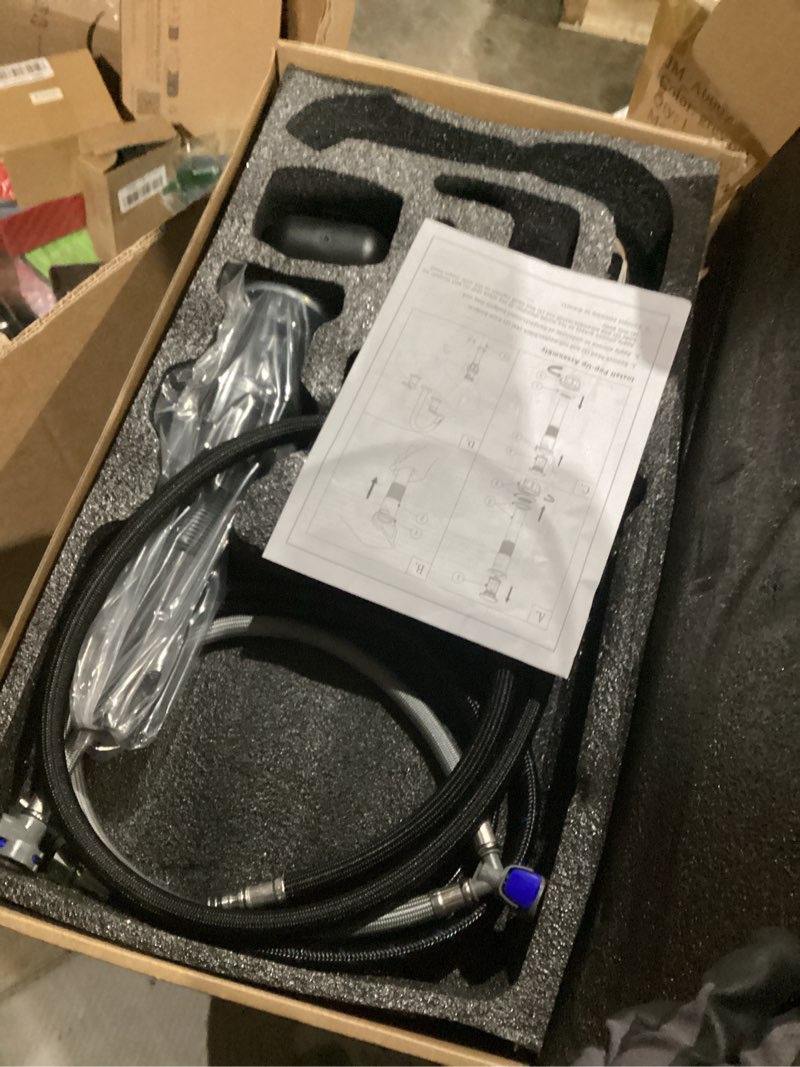 Condition photo showing As Is for KENES Pull Down Bathroom Faucet with Sprayer, Chrome 8 Inch 2 Handle Widespread Bathroom Faucet 3 Hole with Pull Out Sprayer, Vanity Faucet with Pop Up Drain & Supply Lines LJ-9058A-5