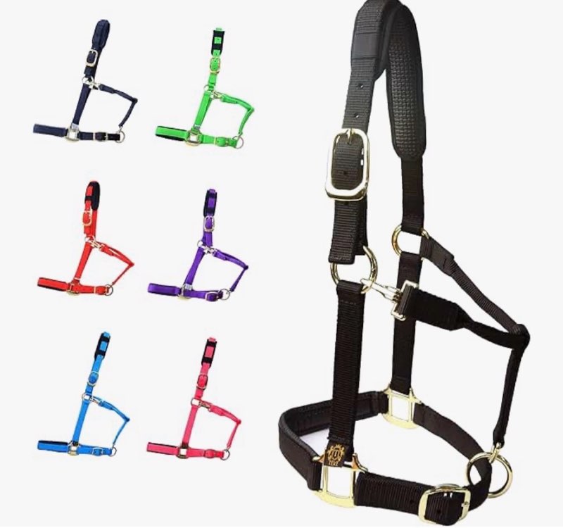 T TEKE Adjustable Horse Halters by Heavy Duty Soft Nylon, Padded with Anti-rubbing Waffle Neoprene o
