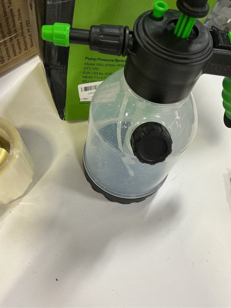 Condition photo showing Good Condition for vivosun 50oz pump sprayer, portable water spray bottle for spraying plants, flowers, weeds and cleaning, hand pump with side filling port, measuring cup, adjustable nozzles