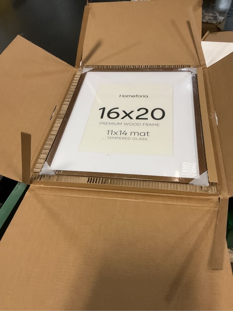 Condition photo showing New/Like New for homeforia 16x20 picture walnut frame, high end dark oak 16x20 wooden brown frames with mat 11x14, 16 x 20 wood poster frame matted to 11 by 14, 20x16 hanging frames, tempered glass, wall kit, set of 1
