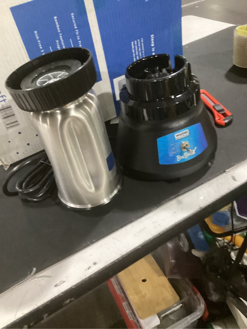 Condition photo showing As Is for waring commercial bevbasix bar blender, 1/2 horsepower 2-speed motor, 32 oz stainless steel jar for smoothies & cocktails, professional countertop blender for bars & restaurants, bb145s stainless steel model