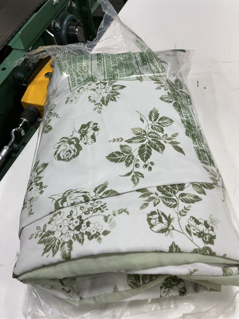 Condition photo showing As Is for wake in cloud - floral bed sheets, 4-piece sheet set, shabby chic botanical coquette cottagecore vintage flower pattern printed bedding, deep pocket, sage green, twin size