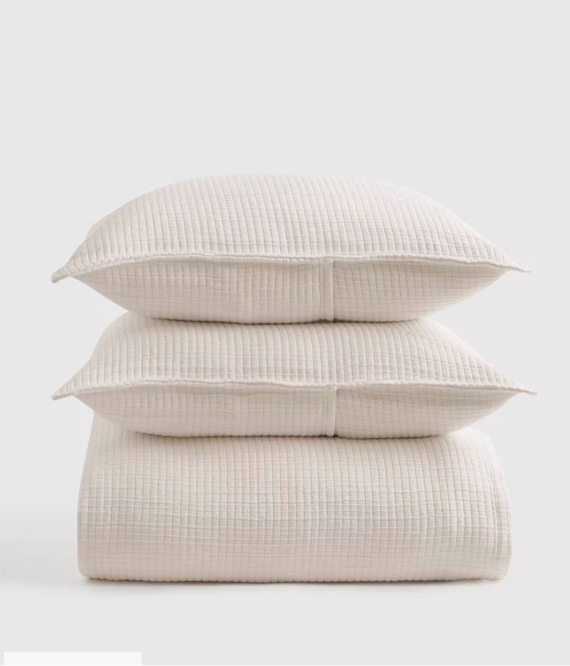 quince organic ribbed cotton coverlet set of 3 piece ivory queen