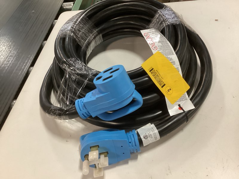 Condition photo showing As Is for Extension Cord | 50 Amp Male-to-Female Power Adapter | Varying Lengths | LED Indicator Light | Grip Style Plugs
