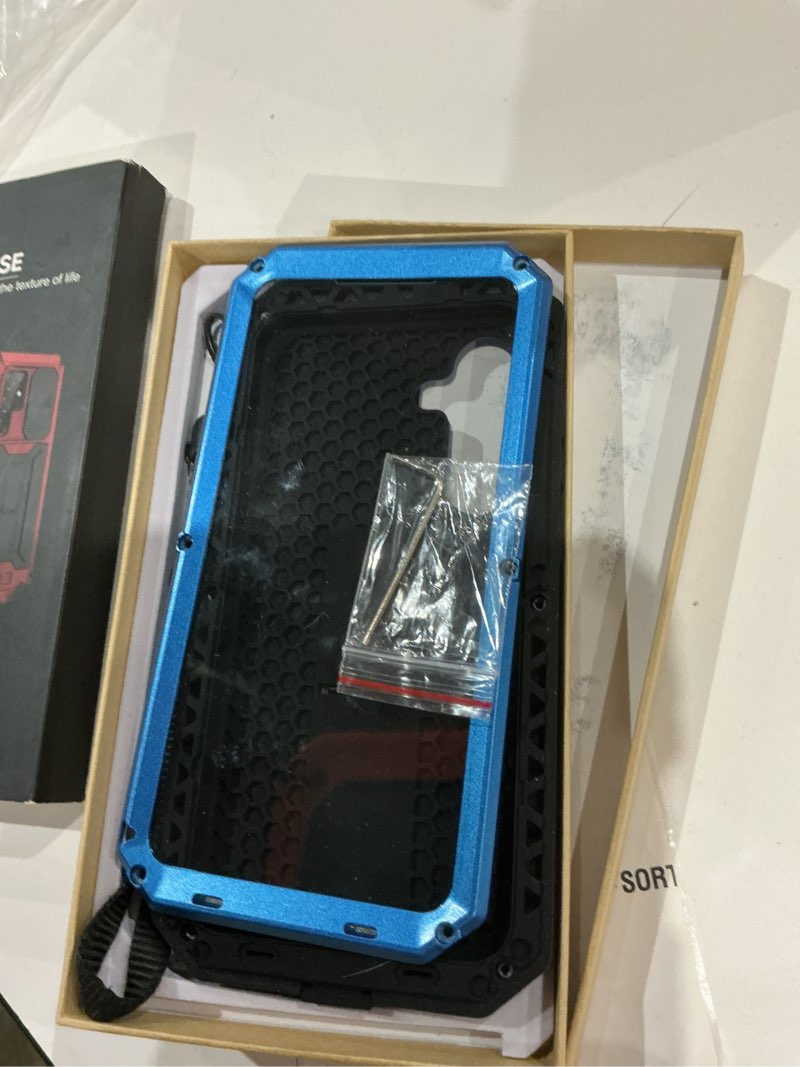Condition photo showing As Is for no hardware samsung s24 plus metal case with screen protector camera cover kickstand s24 plus slide camera cover full-body rugged durable military aluminium heavy duty dustproof drop case for man (blue) samsung s24 plus blue