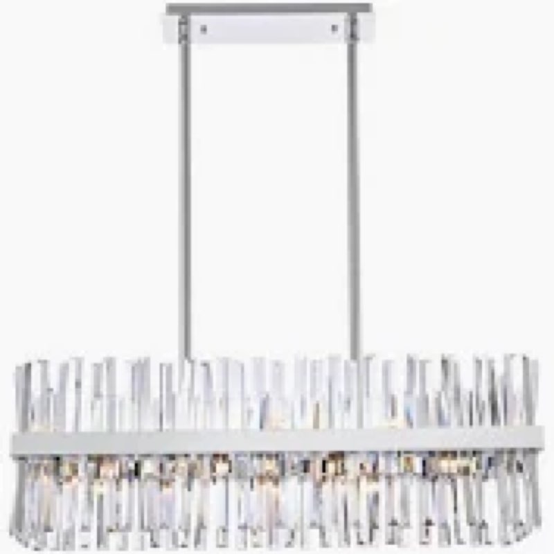 MAYNA Modern Round Sand Nickel Crystal Chandelier,16 Lights,Height-Adjustable Rectangular Crystal Ce