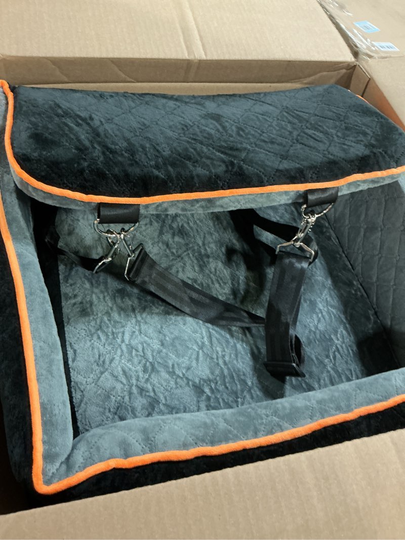 Condition photo showing Good Condition for heggcooe small dog car seat, memory foam dog booster seats with thick cushion for medium dogs under 35lbs, detachable washable pet car seat bed with storage pockets,2 safety belts black/gray