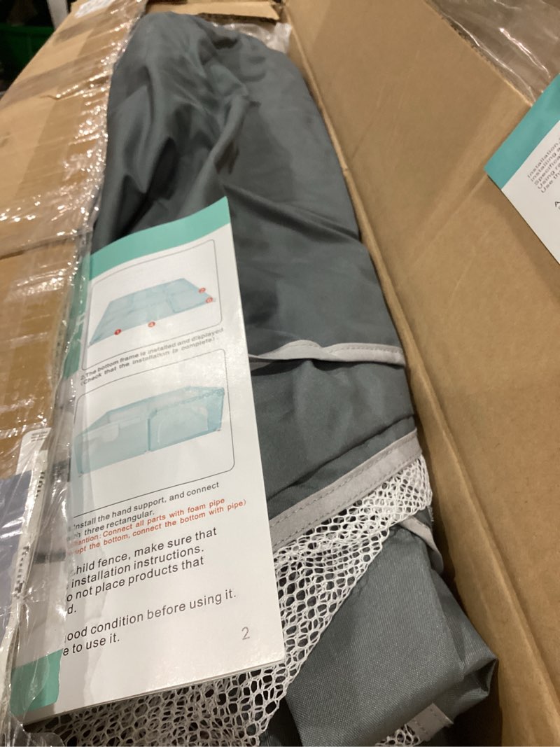 Condition photo showing As Is for COMOMY Playpens for Babies and Toddlers, 79"x71" Baby Playard Extra Large, Safe and Non-Slip Baby Fence, Full Mesh Design, Indoor & Outdoor Kids Activity Center, Baby Play Pens (Dark Grey) Dark Grey 79"x71"