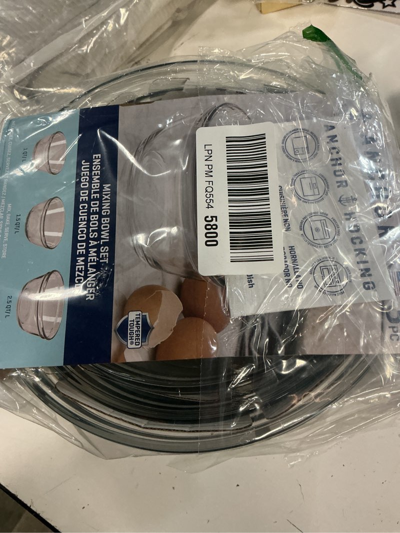 Condition photo showing Good Condition for Anchor Hocking Anchor 3-Piece Glass Mixing Bowl Set, Clear 3 Piece Set Classic