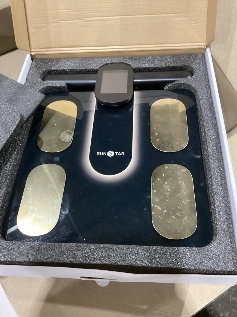 Condition photo showing New/Like New for RunStar Scale for Body Weight and Fat Percentage, 8 Electrodes High Precision Digital Scale for BMI 28 Body Composition Measurement, Bathroom Smart Scales with Large Color Display FSA&HSA Eligible BlackGold, NOT TESTED 