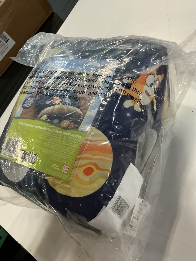 Condition photo showing Good Condition for jay franco kids comforter set includes sheets and pillow covers - soft and cozy bed set for stylish room decor, blue - bluey & bingo, 4 piece toddler