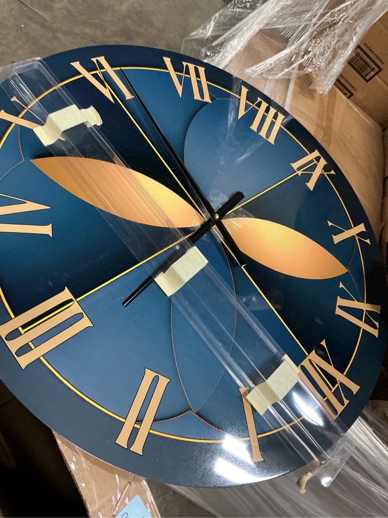 Condition photo showing Good Condition for designart "sacramental blue minimal sacred geometry seal iii" modern geometric oversized wall clock