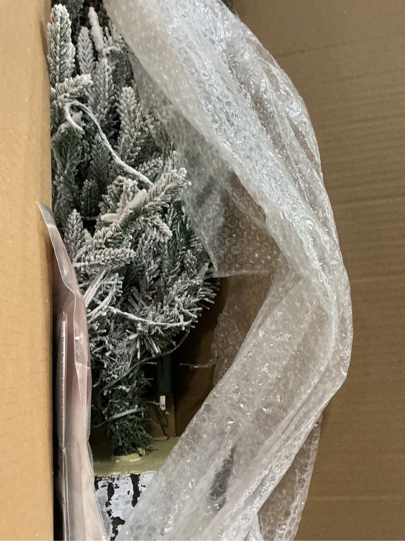 Condition photo showing New/Like New for Puleo International 3ft Pre-Lit Potted Flocked Arctic Fir Christmas Tree with 40 Warm White Lights, 303 Realistic Dense Snow Flocked Branch Tips, Easy Setup Artificial Trees with Sturdy Stand 3' Flocked Arctic Fir with 40 White Lights