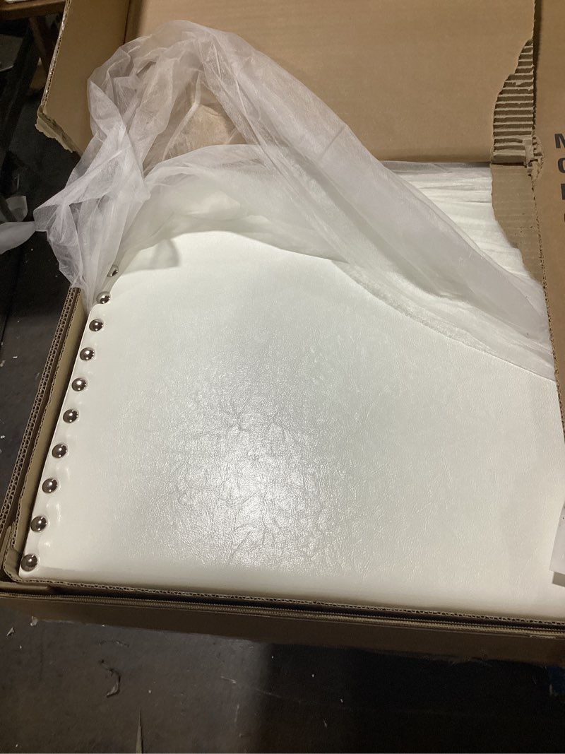 Condition photo showing New/Like New for flash furniture adeline twin headboard with 2 outlets, usb port, usb type-c port, contoured headboard, studded leathersoft upholstery, dual hanging options, white white leathersoft