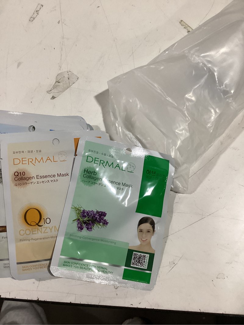 Condition photo showing As Is for dermal 26 combo pack collagen essence korean face mask (red & green) - hydrating & soothing facial mask with panthenol - hypoallergenic sheet mask for all skin types - natural home spa treatment mask 26 pack(red&green)