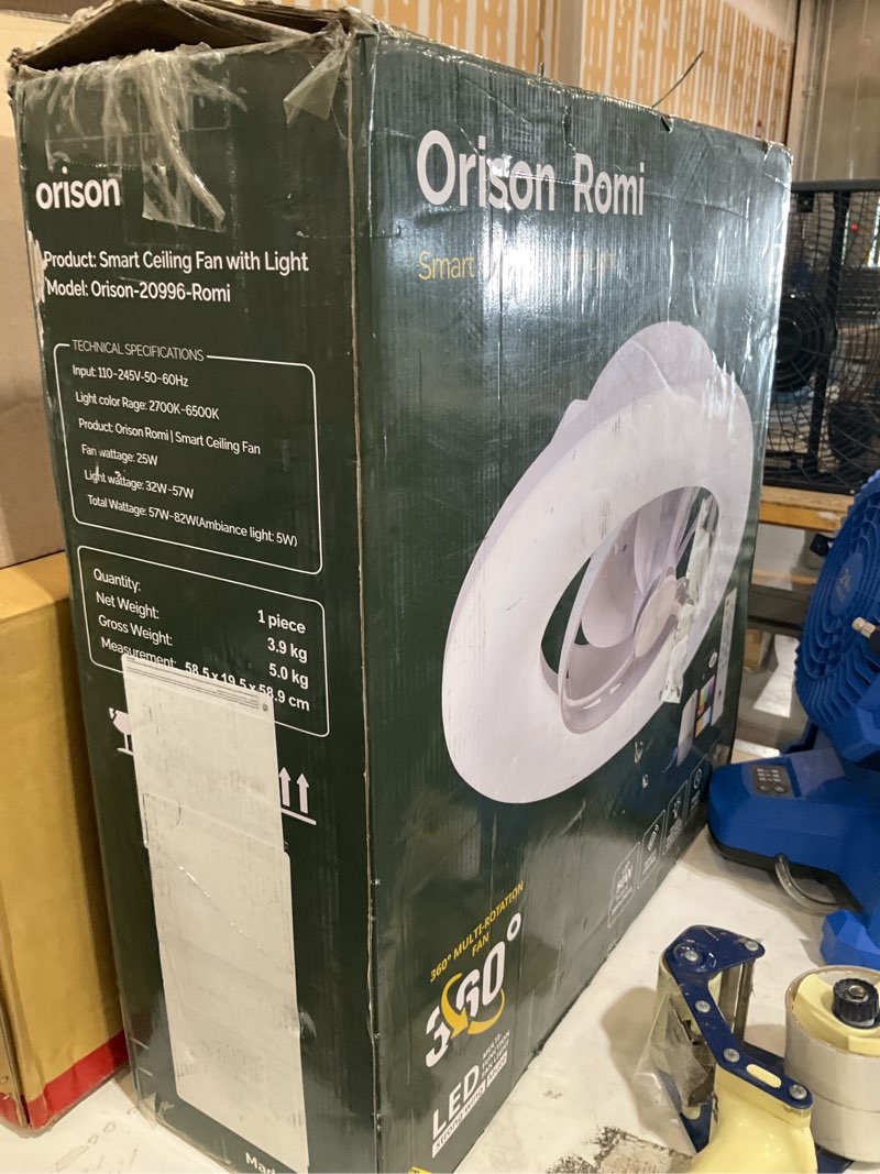 Condition photo showing Good Condition for orison 22" 360° oscillating ceiling fan with light, rotating low profile flush mount ceiling fan, smart rgb ceiling fans, alexa&google compatible, dimmable led, app/remote, modern for bedroom, white