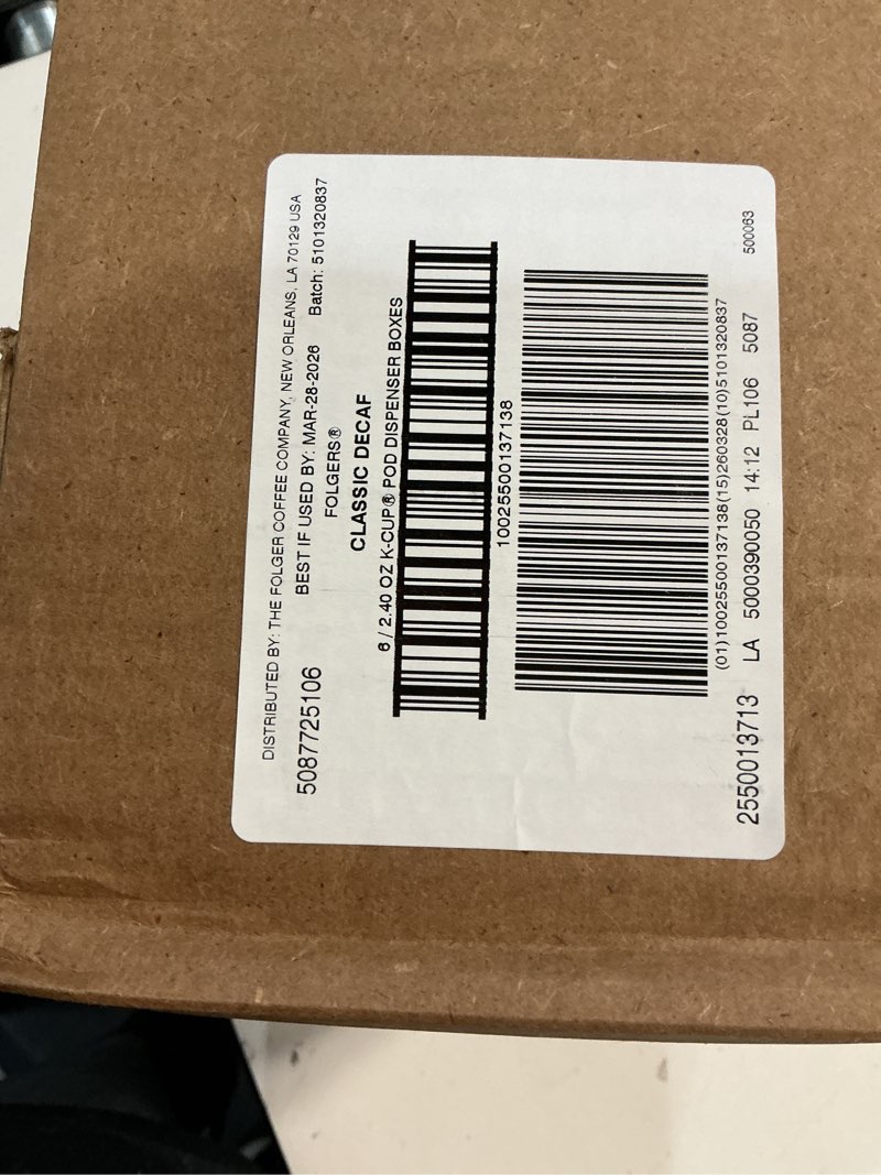 Condition photo showing New/Like New for ( Best by Mar 28/2026)Folgers Classic Decaf Coffee Keurig K-Cup pods, Medium Roast, 10 Count Box (Pack of 6) Classic Decaf 10 Count (Pack of 6)