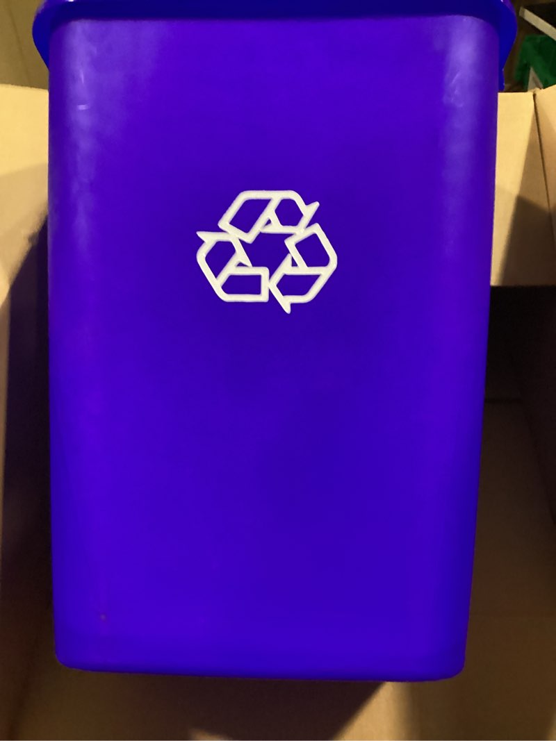 Condition photo showing Good Condition for amazon basics trash can, rectangular commercial office wastebasket, recycle logo, 10 gallon (pack of 1), blue blue 10 gallon (pack of 1)