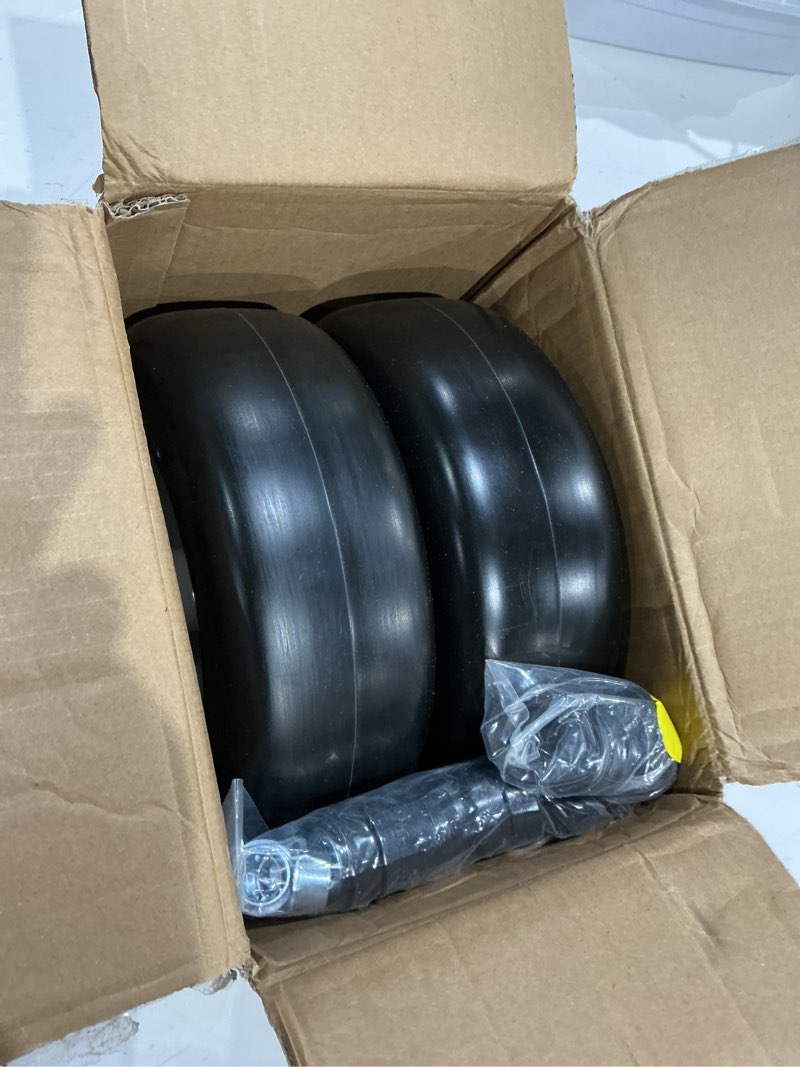 Condition photo showing Good Condition for gicool 9x3.50-4 zero turn mower flat free tire and wheel assembly (2-pack), smooth tread front tires for ztr mowers, adjustable centered hub length 3.5"-4"-4.5"-5", 3/4" & 5/8" bearing bore 9x3.50-4 flat free (smooth tread)