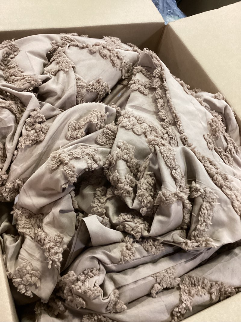 Condition photo showing As Is for Bedsure Tufted Boho Comforter Set Queen Size - Light Brown Boho Bed Set, GentleSoft™ 3 Pieces Farmhouse Shabby Chic Embroidery Bedding, Gifts for Woman, Jacquard Queen Comforter for All Seasons Queen 10 - Light Brown - Elegant