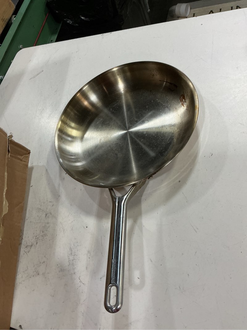 Condition photo showing As Is for goodcook stainless steel fry pan 12-inch, oven-safe to 500f & induction-safe compatible with all stovetops 3-layer construction for even heating non-toxic ptfe & pfoa free, silver