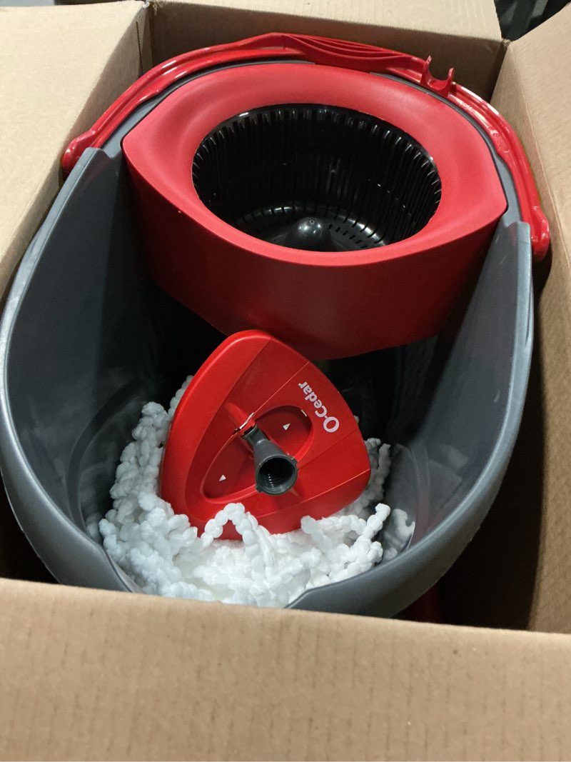 Condition photo showing As Is for o-cedar easywring microfiber spin mop and bucket floor cleaning system