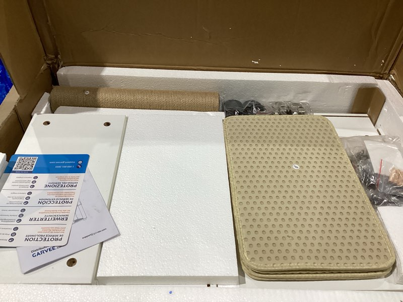 Condition photo showing Good Condition for garvee cat litter box enclosure for 2 cats, double hidden litter box furniture cabinet with 2 scratch mat and scratch post, modern farmhouse wooden enclosed cat washroom, end side table