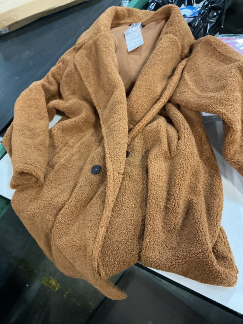 Condition photo showing Good Condition for btfbm women's 2023 winter faux fur coats long sleeve lapel fuzzy fleece outerwear button down sherpa jackets cardigan size xl