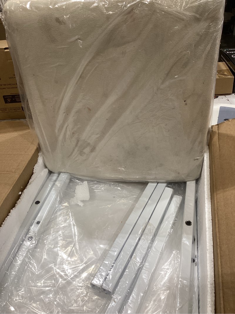 Condition photo showing As Is for white vanity stool, small vanity chair, cute makeup bench seat with leather cushioned, desk stools for bedroom, bathroom, entryway, living room, office