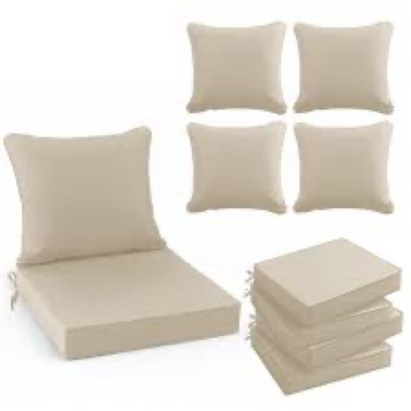 summsun outdoor chair cushions, faux linen backrest and deep seat cushion set for patio furniture wi