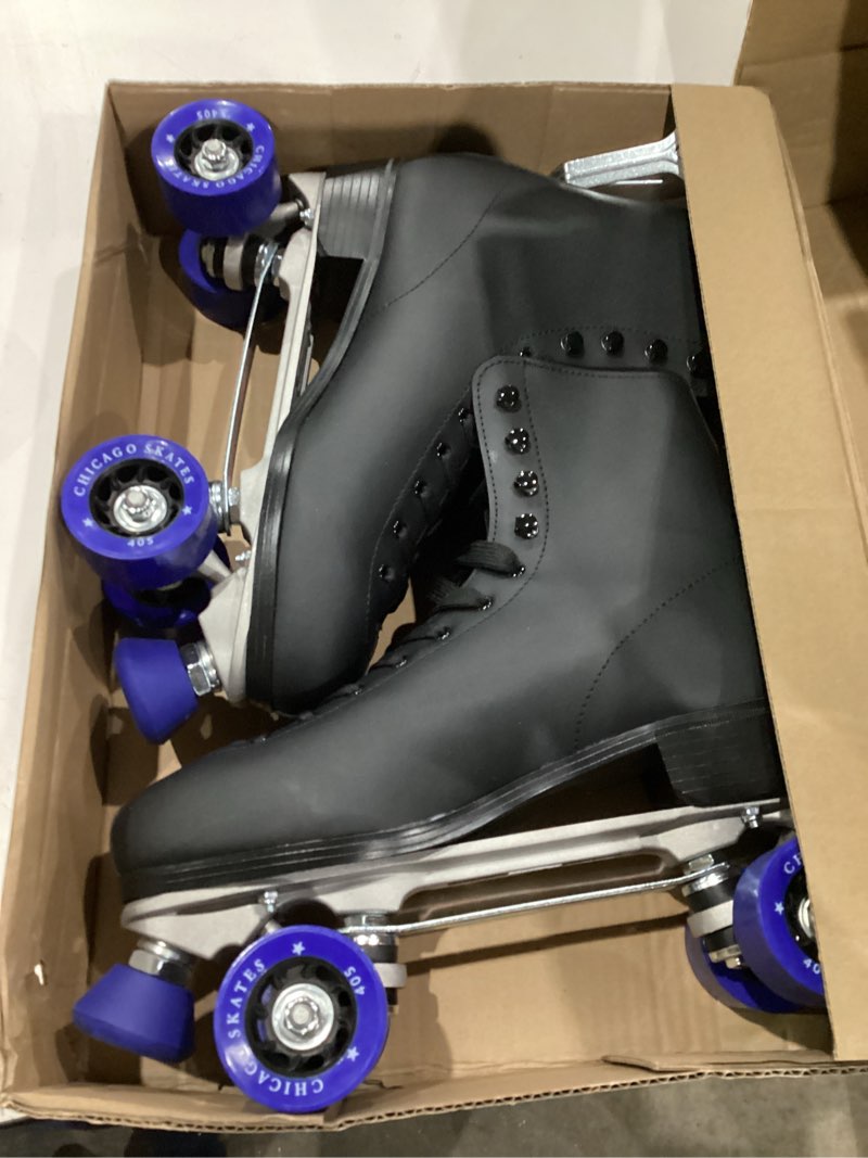 Condition photo showing Good Condition for Chicago Skates Classic Quad Roller Skates for Women & Men – Durable & Top Performance, Adjustable High-Top Boots for Safe Indoor/Outdoor Roller Derby–60mm PU Wheels & Semi-Precision Bearings Black Womens 13 / Mens 12