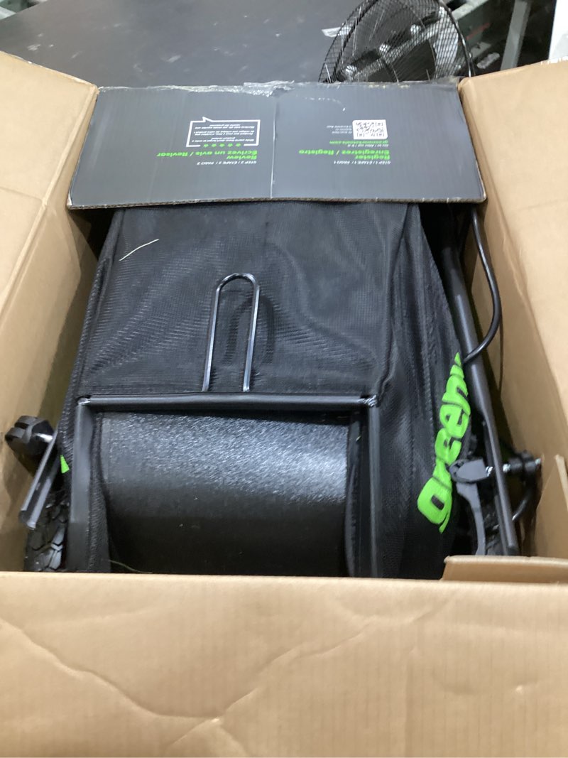 Condition photo showing As Is for greenworks 40v 16" (push) cordless lawn mower, 4.0ah battery (1/3 acre, push button start, compatible with 75+ tools) 16" (4.0ah)