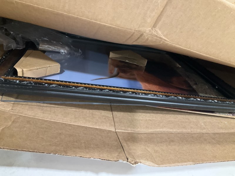 Condition photo showing As Is for FJXMFRAME Black Gold 16x20 Picture Frame with Mat, Vintage Wood Photo Frame for Real Glass, Matted 1