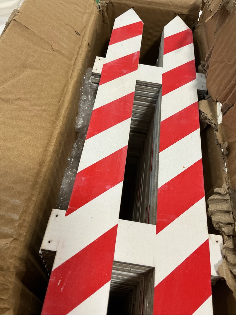 Condition photo showing As Is for Sasylvia 30 Pcs 12inch Tall Wooden Christmas Tree Fences Christmas Tree Gate for Pets Candy Red Stripes Barrier Xmas Decoration Picket Fence Border for Dogs Xmas Party Indoor Outdoor 12inch 30
