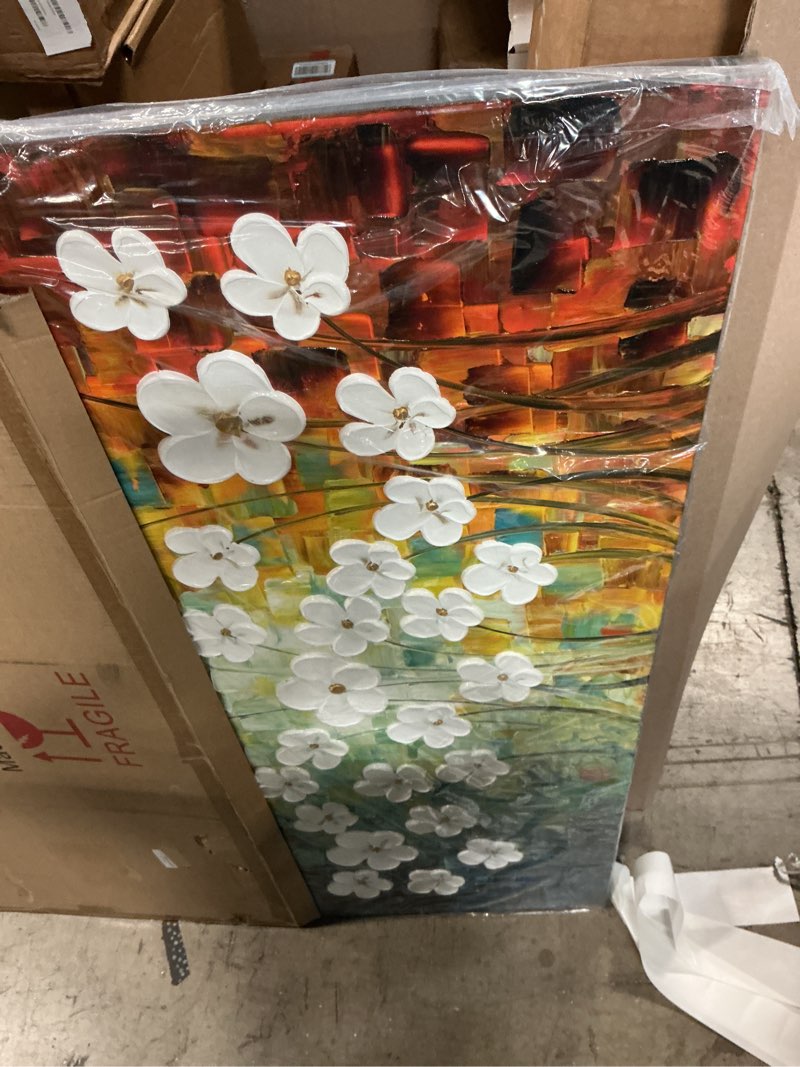 Condition photo showing Good Condition for v-inspire art, 24x48 inch paintings white daisy flower oil painting 3d hand-painted on canvas abstract artwork art wood inside framed hanging wall decoration abstract painting 48"l x 24"w blue orange