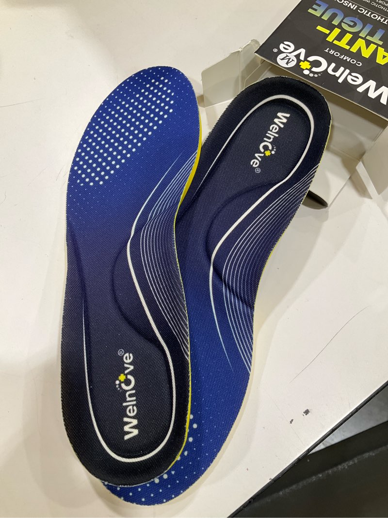 Condition photo showing New/Like New for Work Orthotic Insoles for Plantar Fasciitis - Welnove Superior Comfort Work Boot Insoles for Standing All Day - Anti Fatigue Medium Arch Support Shoe Inserts for Men Women Flat Feet Pain (Size M) Blue M: Men 7.5-9 / Women 8.5-10
