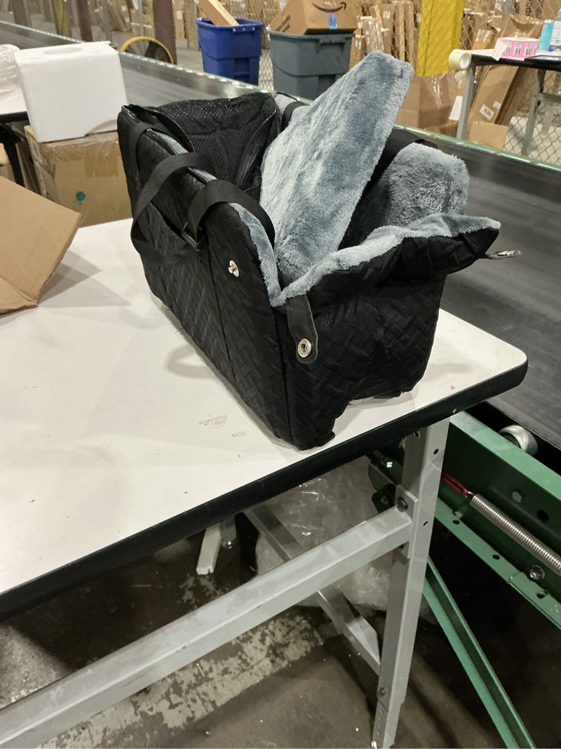 Condition photo showing As Is for Center Console Dog Car Seat for Small Dogs Cats (Up to 15 lbs) - Washable, Foldable Pet Booster Seat with Safety Hooks, Adjustable Straps & Storage Pocket Black Small