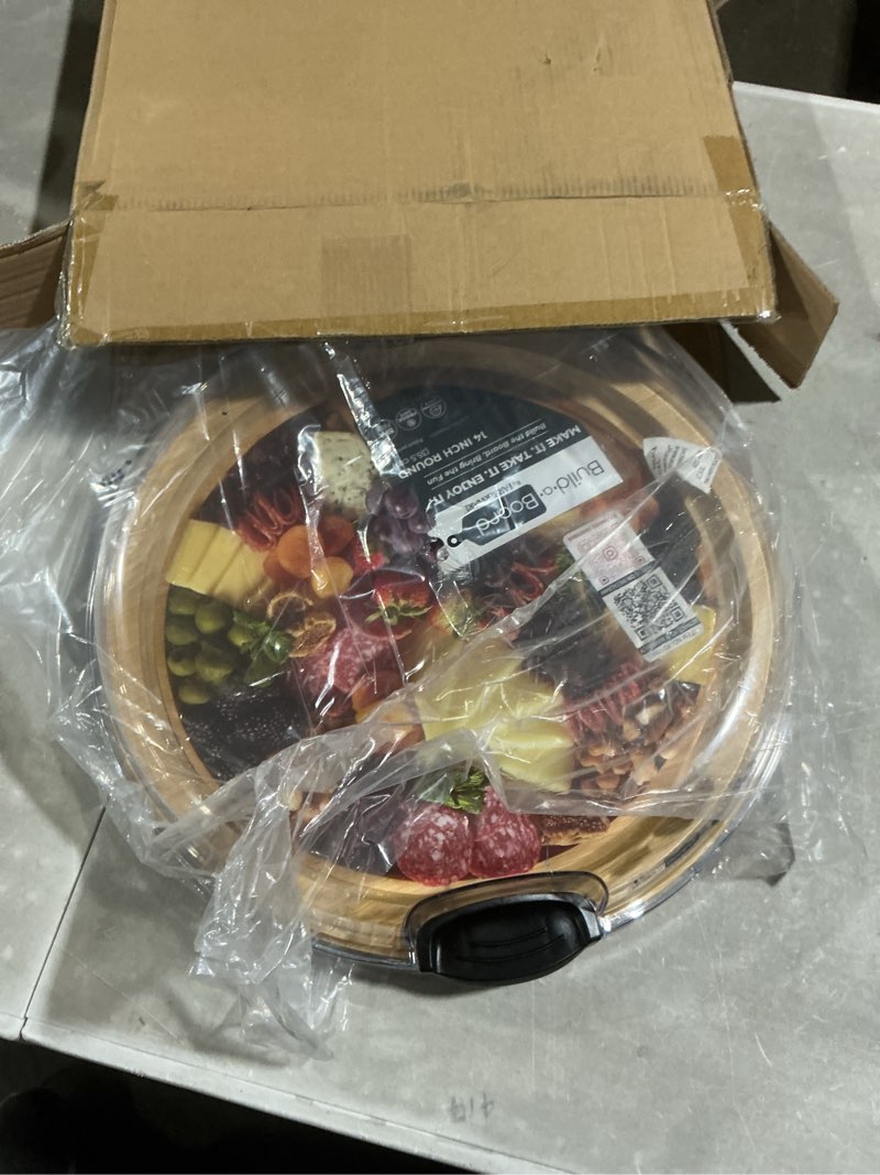 Condition photo showing Good Condition for farberware build-a-board cutting board with single compartment and clear locking lid for charcuterie, snacks, and more, bamboo black/bamboo 1 compartment