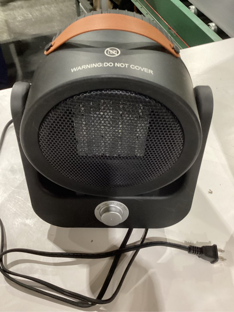 Condition photo showing New/Like New for 1500W PTC Ceramic Outdoor Electric Heater, 250Sq.ft 1S Heating, 4 Modes, 100° Vertical & Horizontal 3D Swing Patio Heaters for Outdoor Use, Tip-over&Overheat Table Top Heaters for Indoor Use Garage Light Black